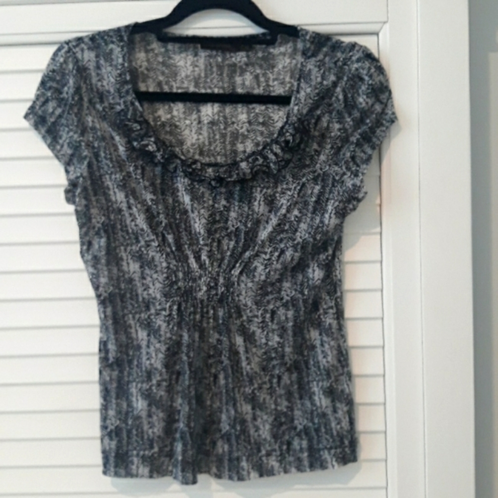 The Limited cap sleeved blouse with gathered bodice in black and white.